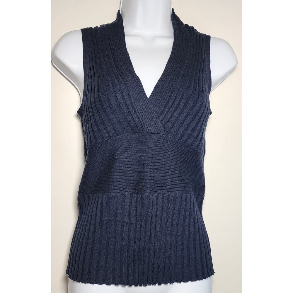 CAbi Ribbed Knit Sleeveless‎ Sweater Vest Silk Blend Blue Size M